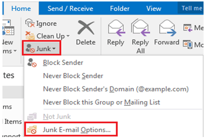 turn off junk mail in outlook 365