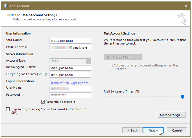 add gmail to microsoft outlook 2003